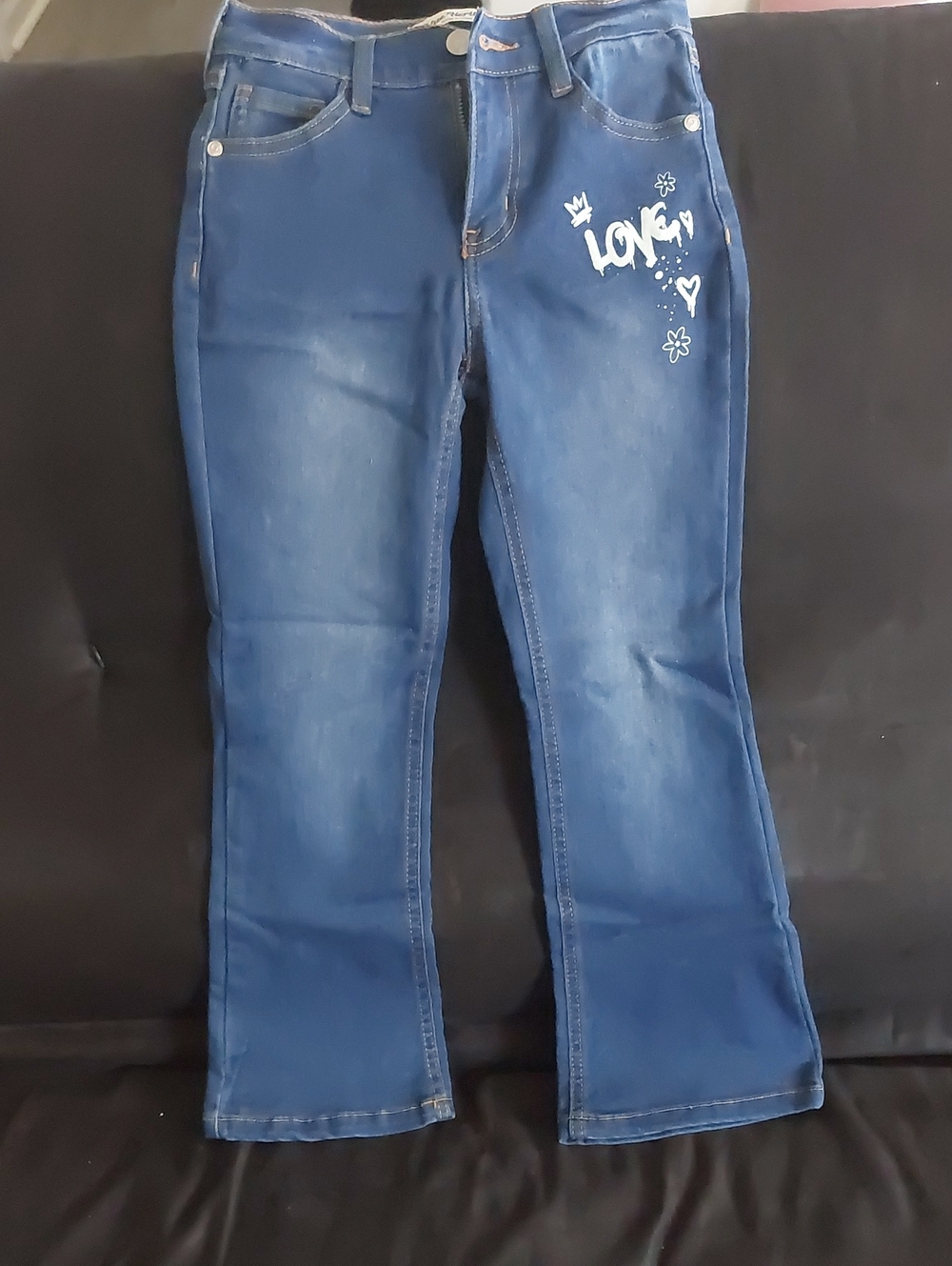Heritage Blue Boot-Cut Jeans with White 'LOVE' Graphic
